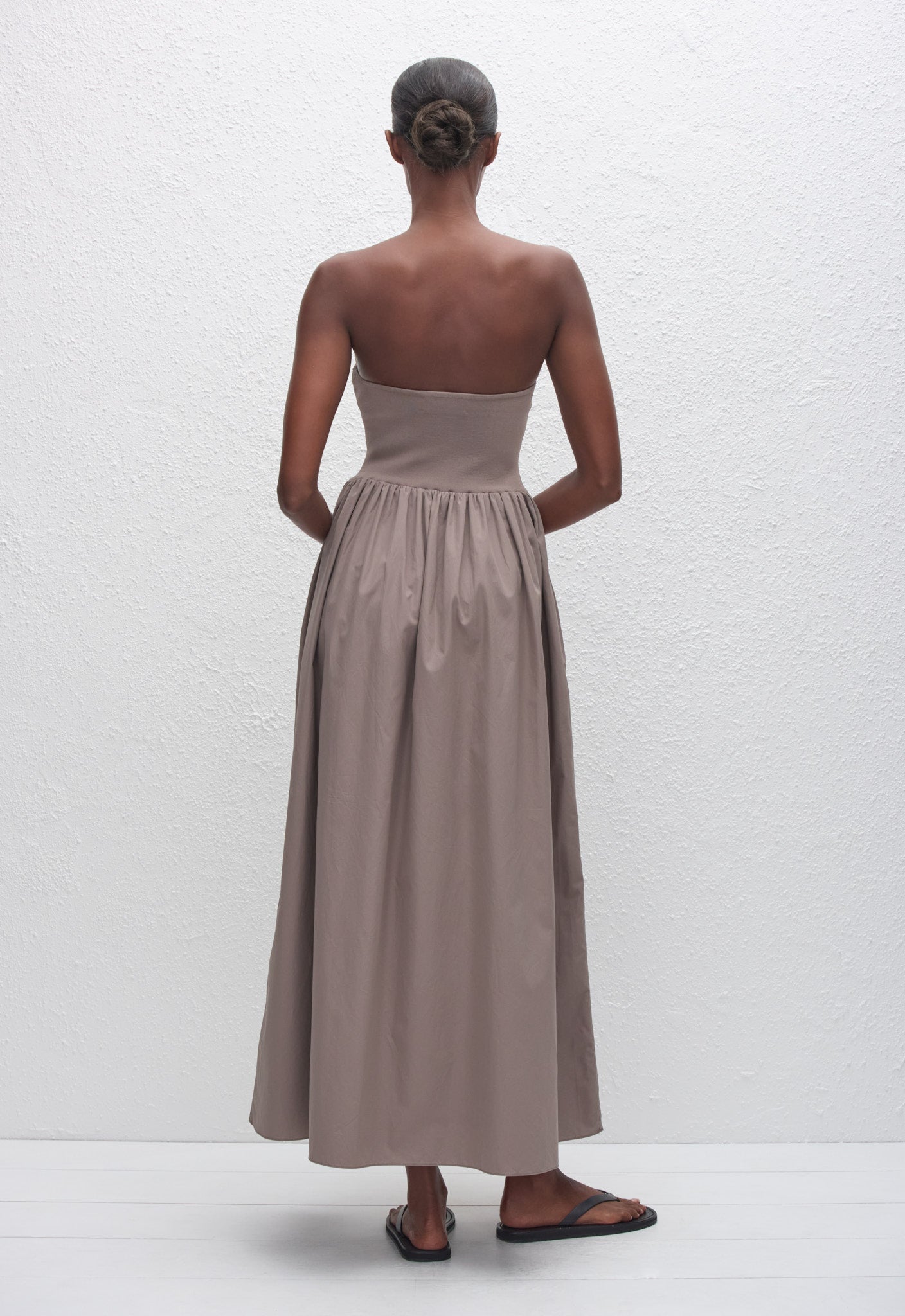 Strapless Knit and Cotton Dress - Taupe - Matteau