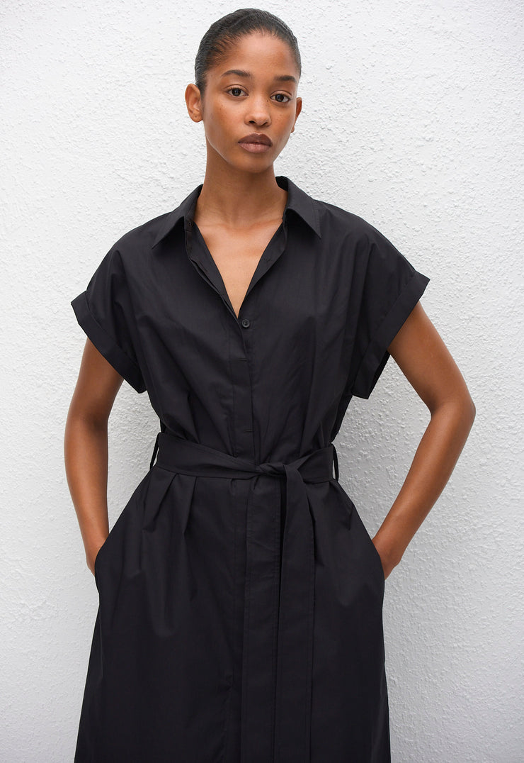 Sleeveless Shirt Dress - Black - Matteau