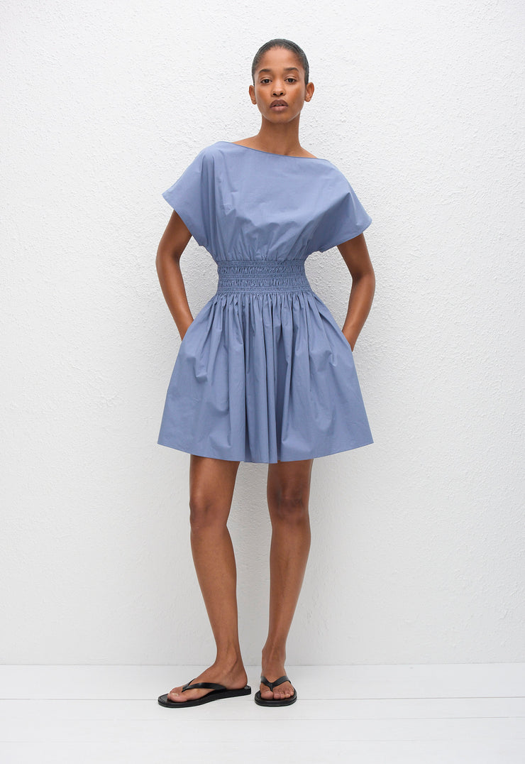 Shirred Waist Mini Dress - Steel - Matteau