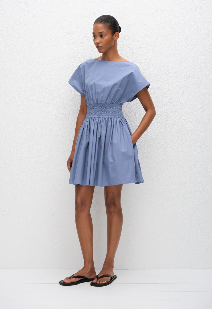 Shirred Waist Mini Dress - Steel - Matteau