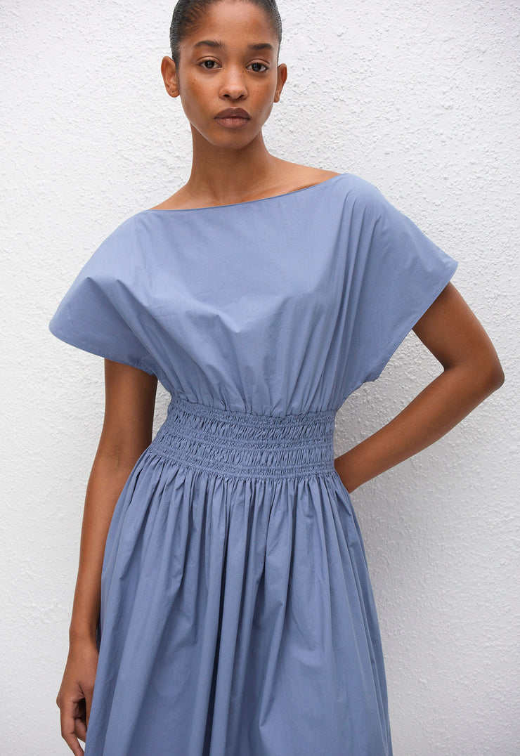 Shirred Waist Mini Dress - Steel - Matteau