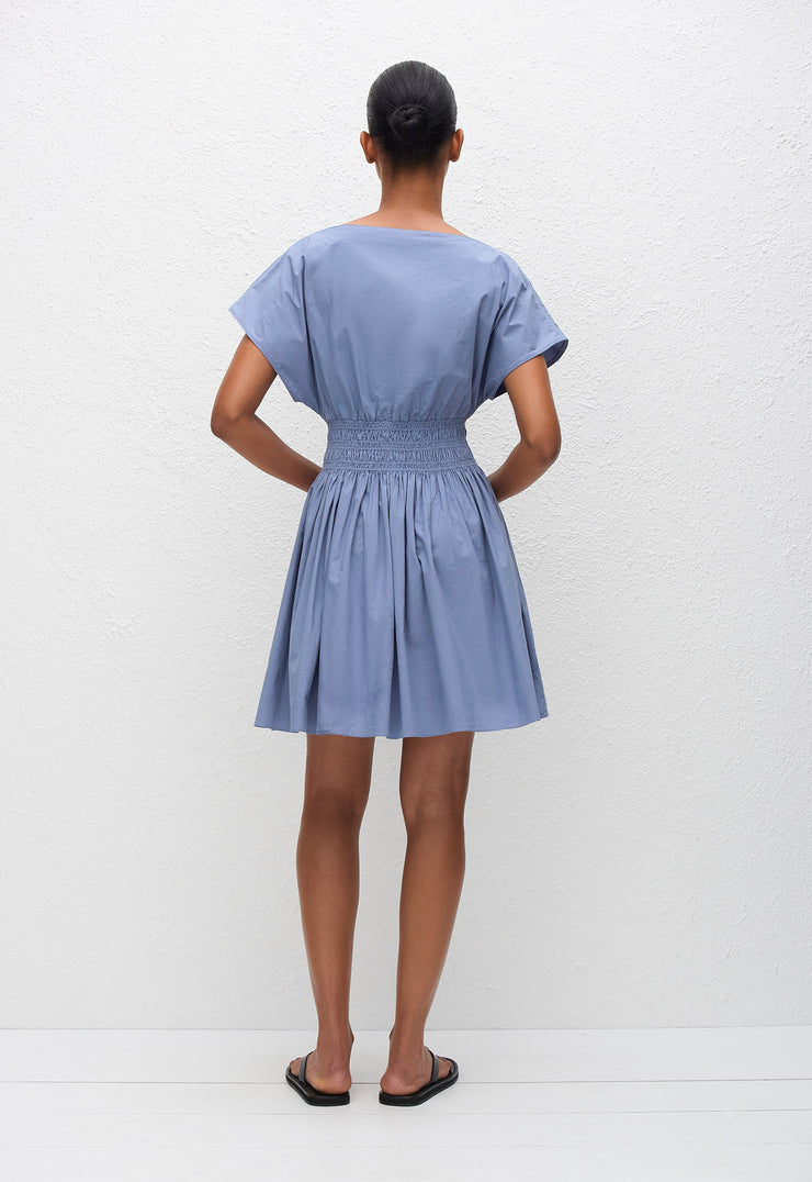 Shirred Waist Mini Dress - Steel - Matteau
