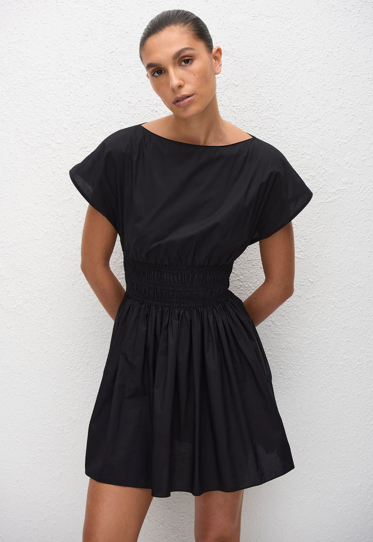 Shirred Waist Mini Dress - Black - Matteau