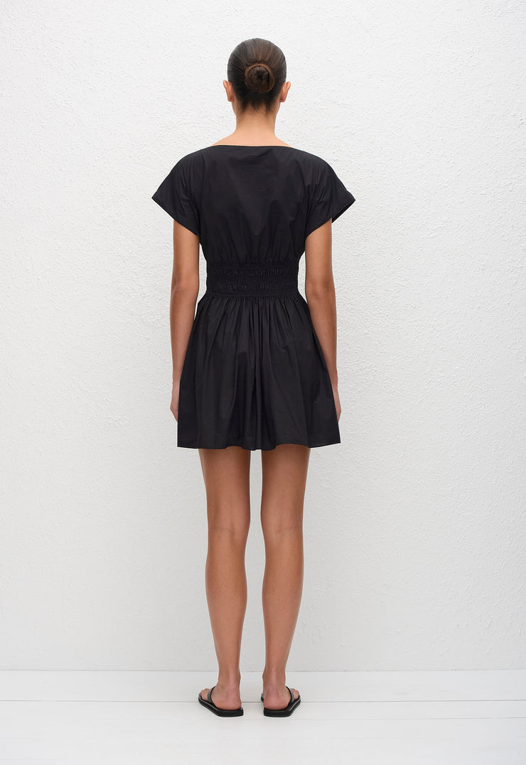 Shirred Waist Mini Dress - Black - Matteau
