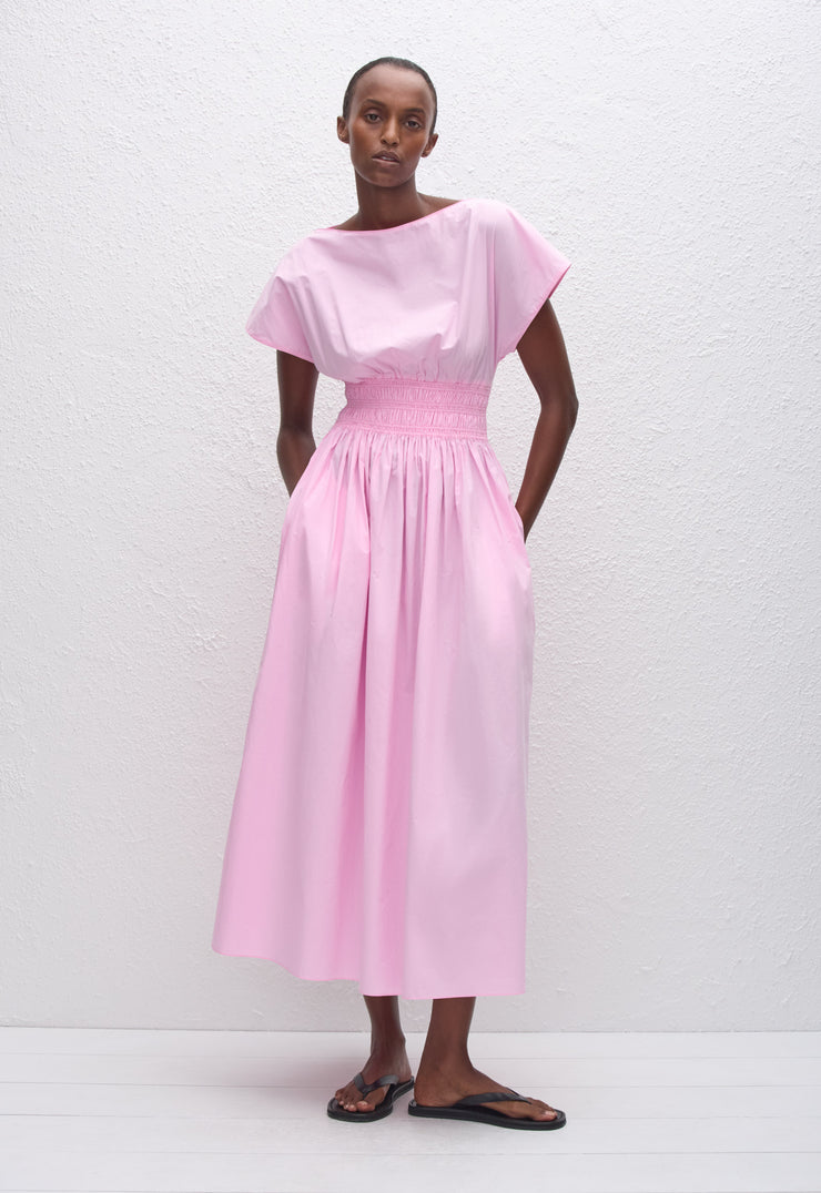 Shirred Waist Midi Dress - Rosewater - Matteau