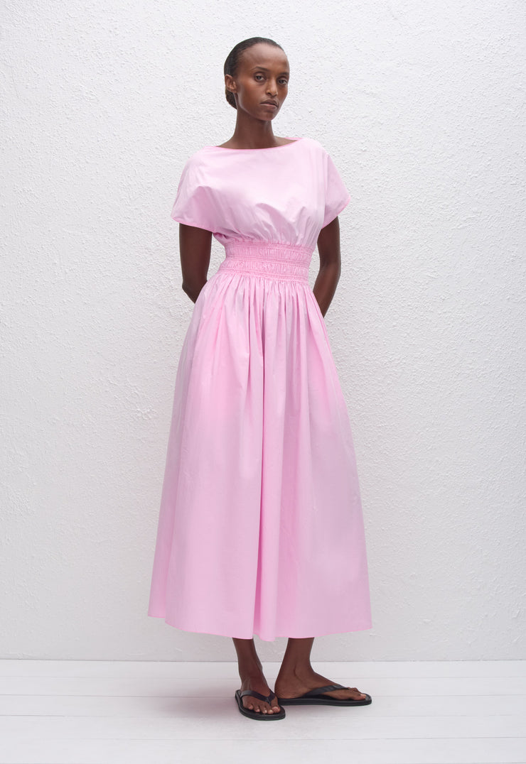 Shirred Waist Midi Dress - Rosewater - Matteau