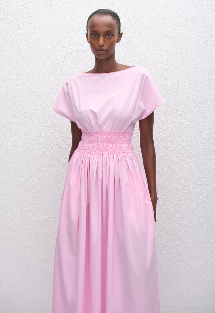 Shirred Waist Midi Dress - Rosewater - Matteau