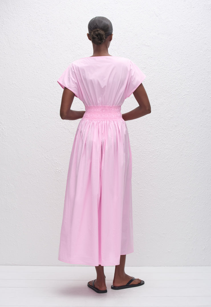 Shirred Waist Midi Dress - Rosewater - Matteau