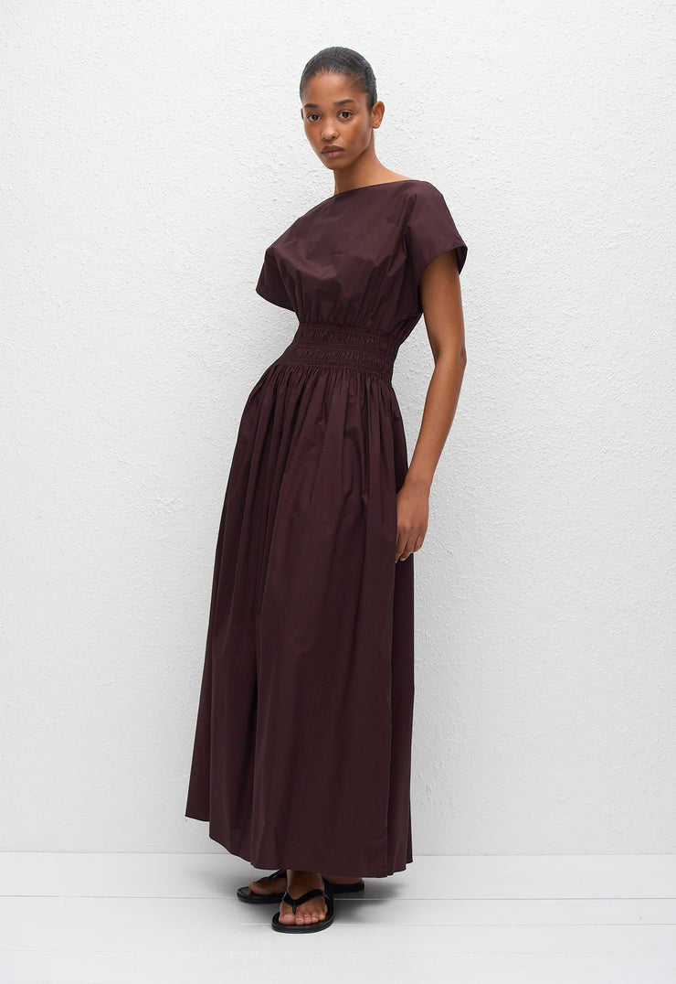 Shirred Waist Midi Dress - Aubergine - Matteau