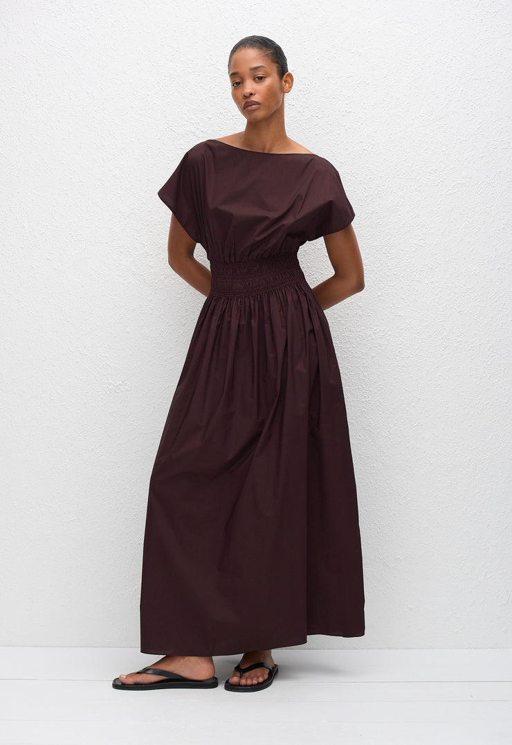 Shirred Waist Midi Dress - Aubergine - Matteau