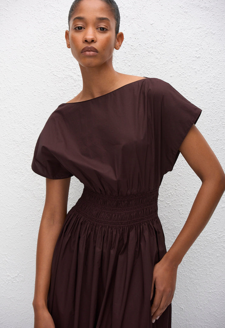 Shirred Waist Midi Dress - Aubergine - Matteau