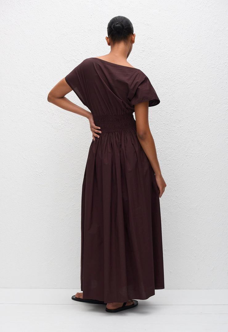 Shirred Waist Midi Dress - Aubergine - Matteau
