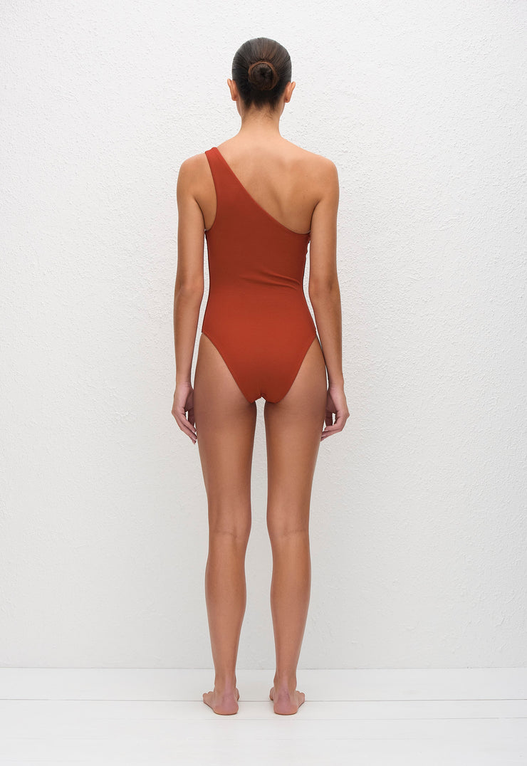 Asymmetric Maillot - Tomato Crinkle - Matteau