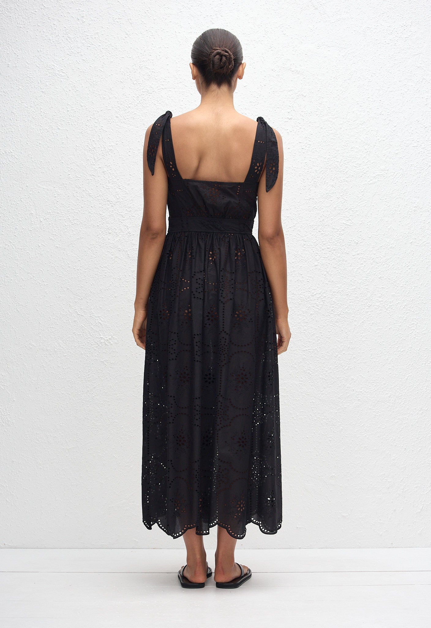 Broderie Apron Midi Dress - Black - Matteau
