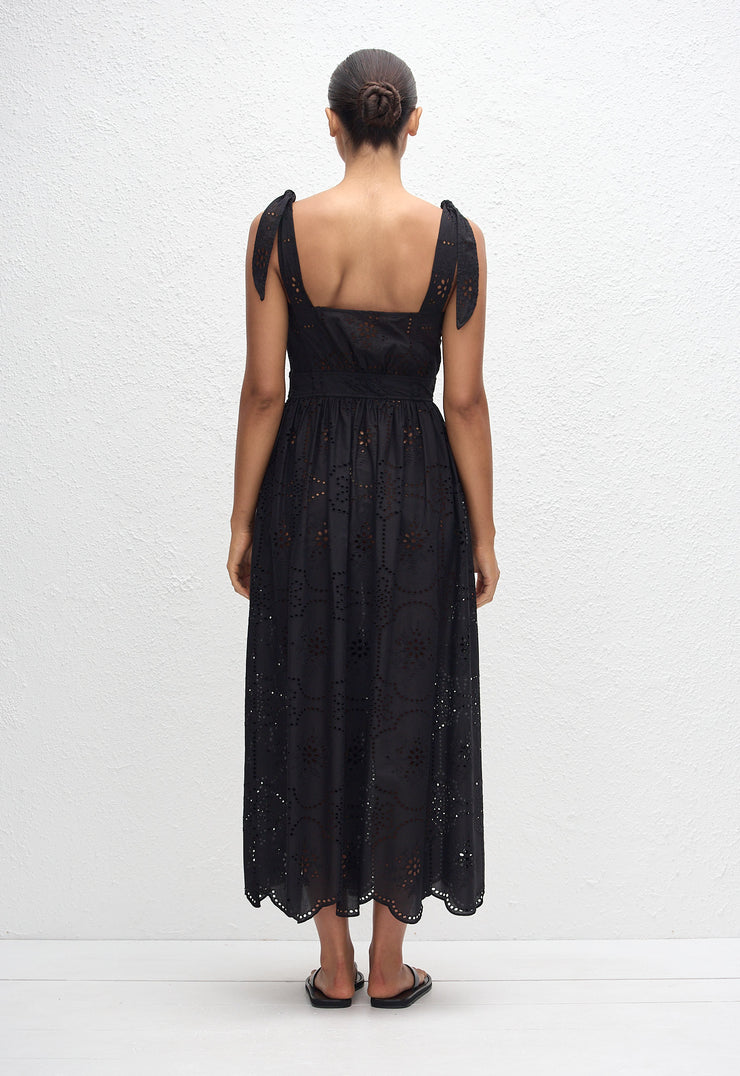 Broderie Apron Midi Dress - Black - Matteau