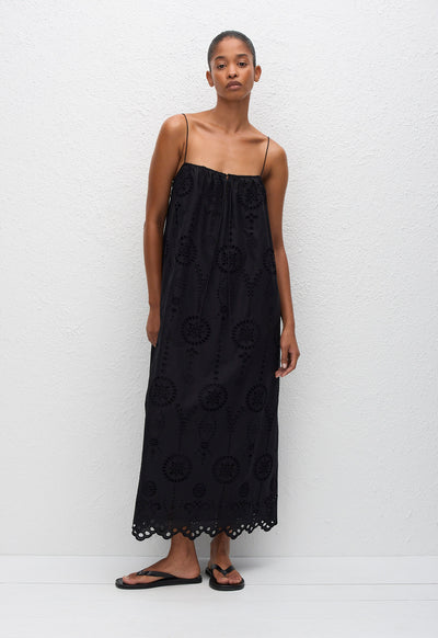 Broderie Cami Midi Dress - Black - Matteau