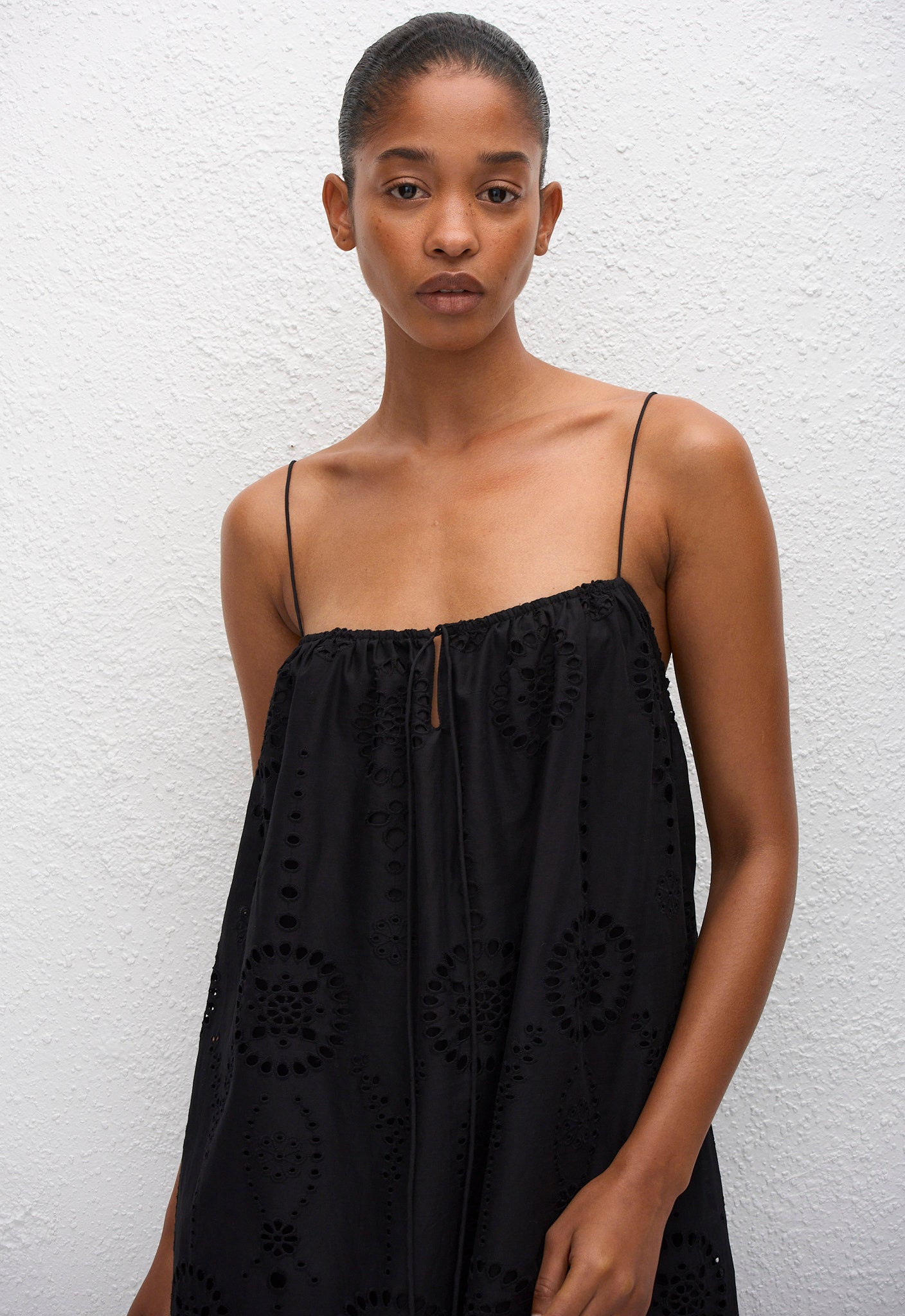 Broderie Cami Midi Dress - Black - Matteau