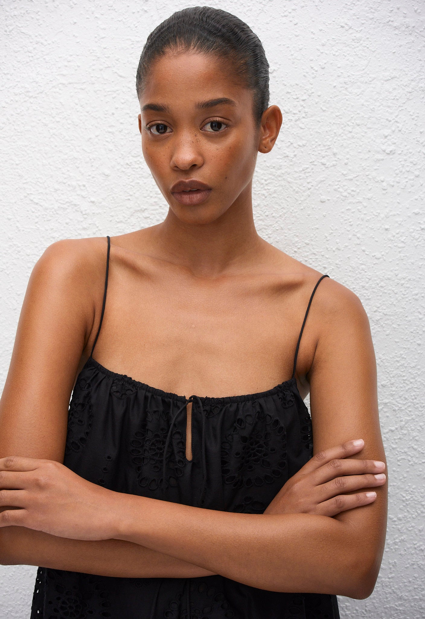 Broderie Cami Midi Dress - Black - Matteau