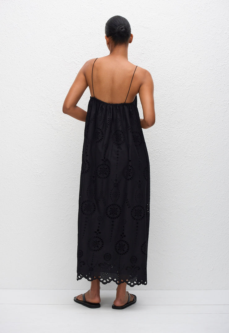 Broderie Cami Midi Dress - Black - Matteau