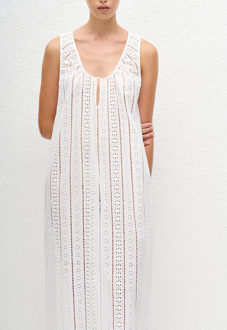 Broderie Day Dress - White - Matteau