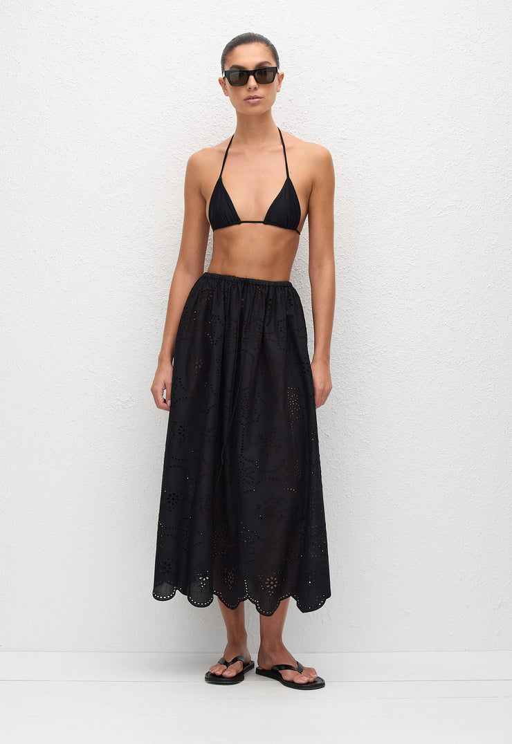 Broderie Midi Skirt - Black - Matteau