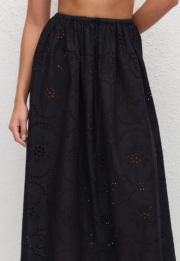 Broderie Midi Skirt - Black - Matteau
