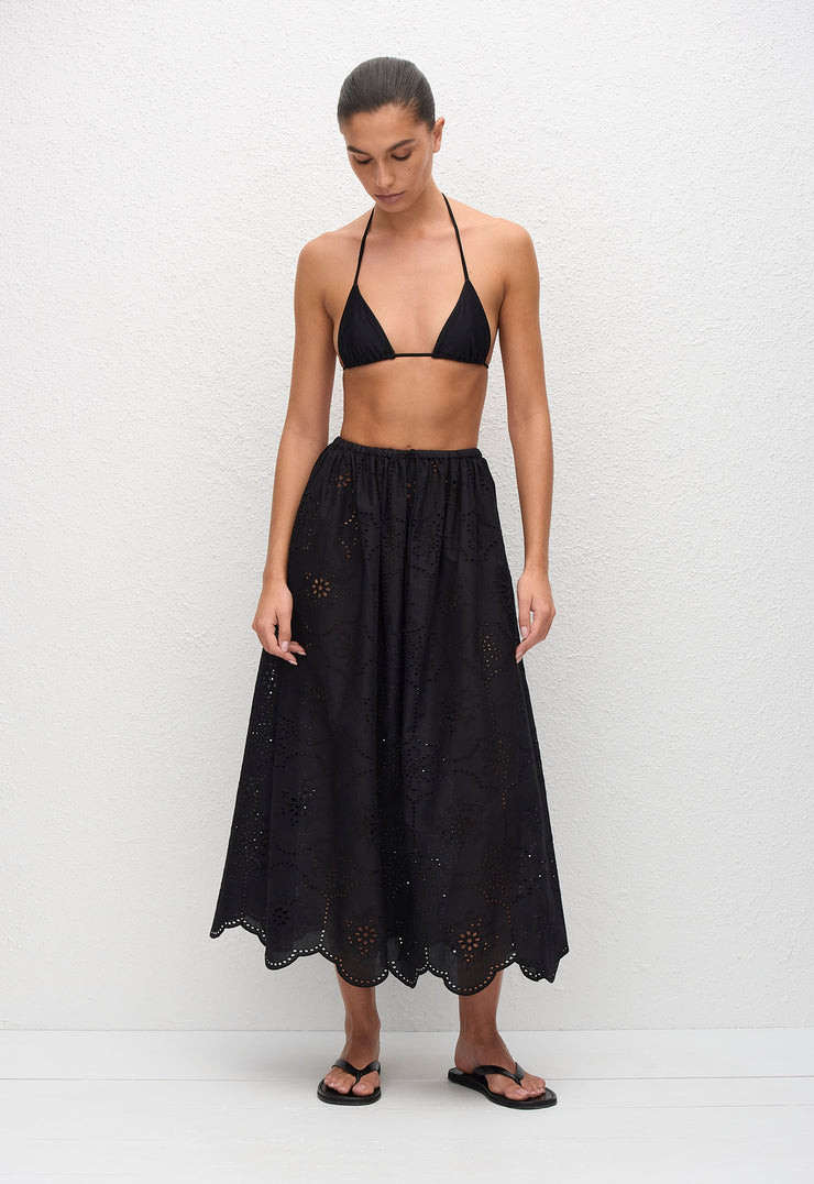 Broderie Midi Skirt - Black - Matteau