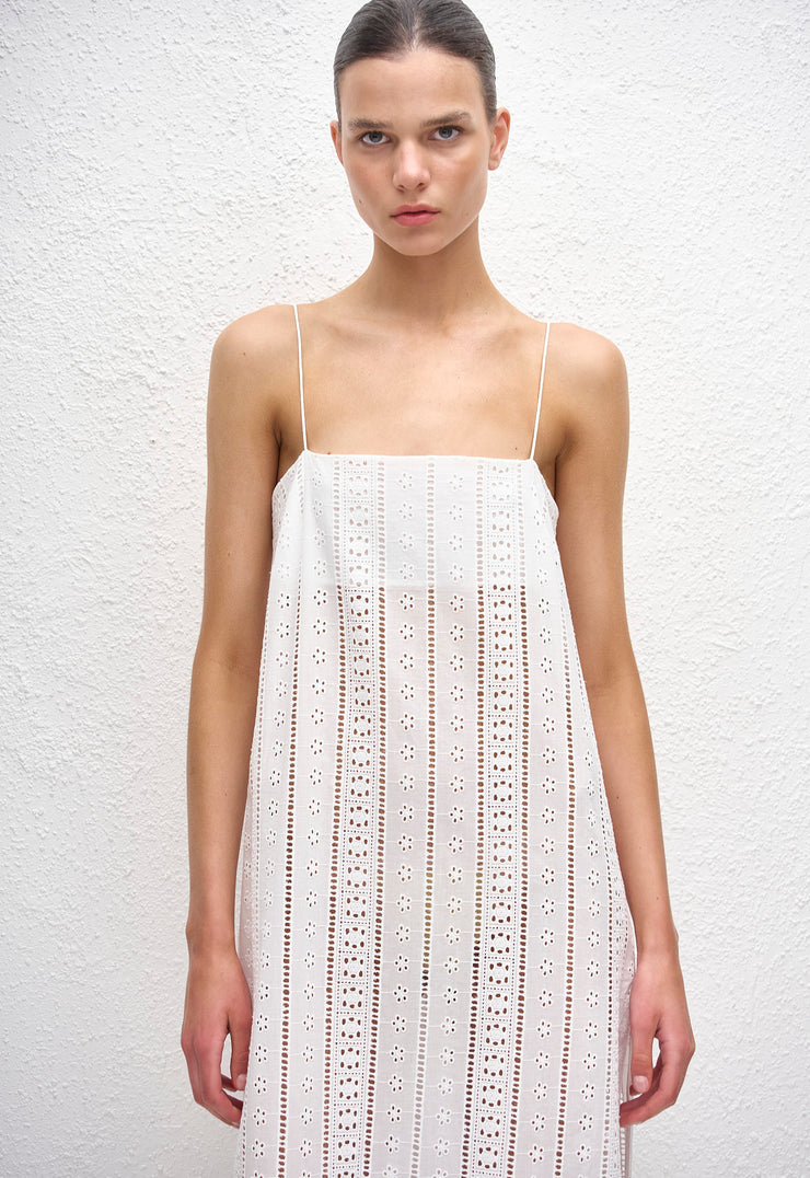 Broderie Shift Dress - White - Matteau