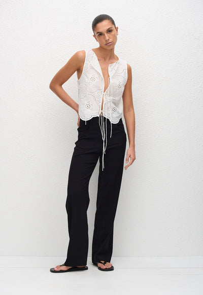Broderie Tie Blouse - White - Matteau