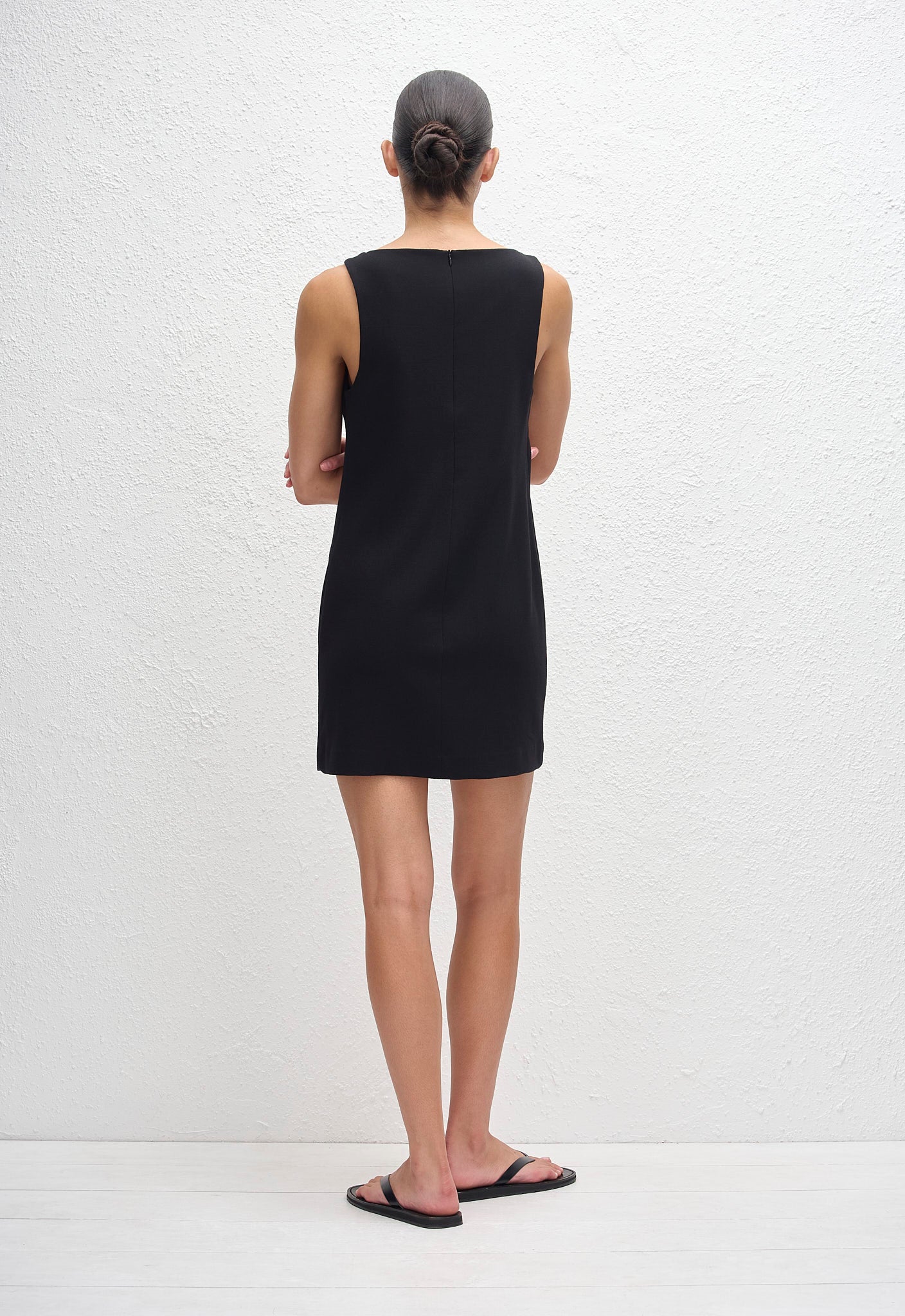 Crepe Mini Shift Dress - Black - Matteau