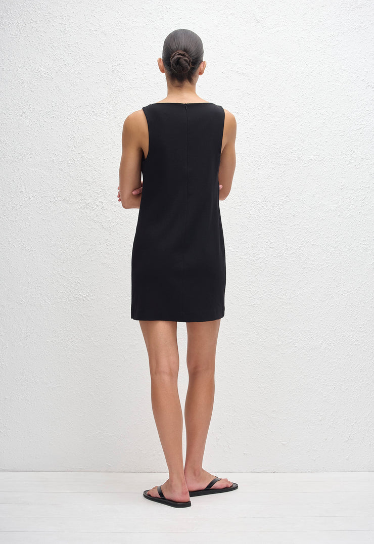 Crepe Mini Shift Dress - Black - Matteau