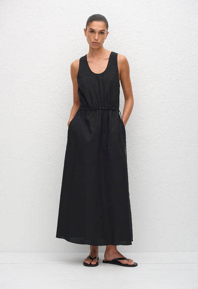 Drawcord Tank Midi Dress - Black - Matteau
