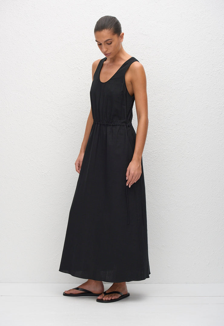 Drawcord Tank Midi Dress - Black - Matteau