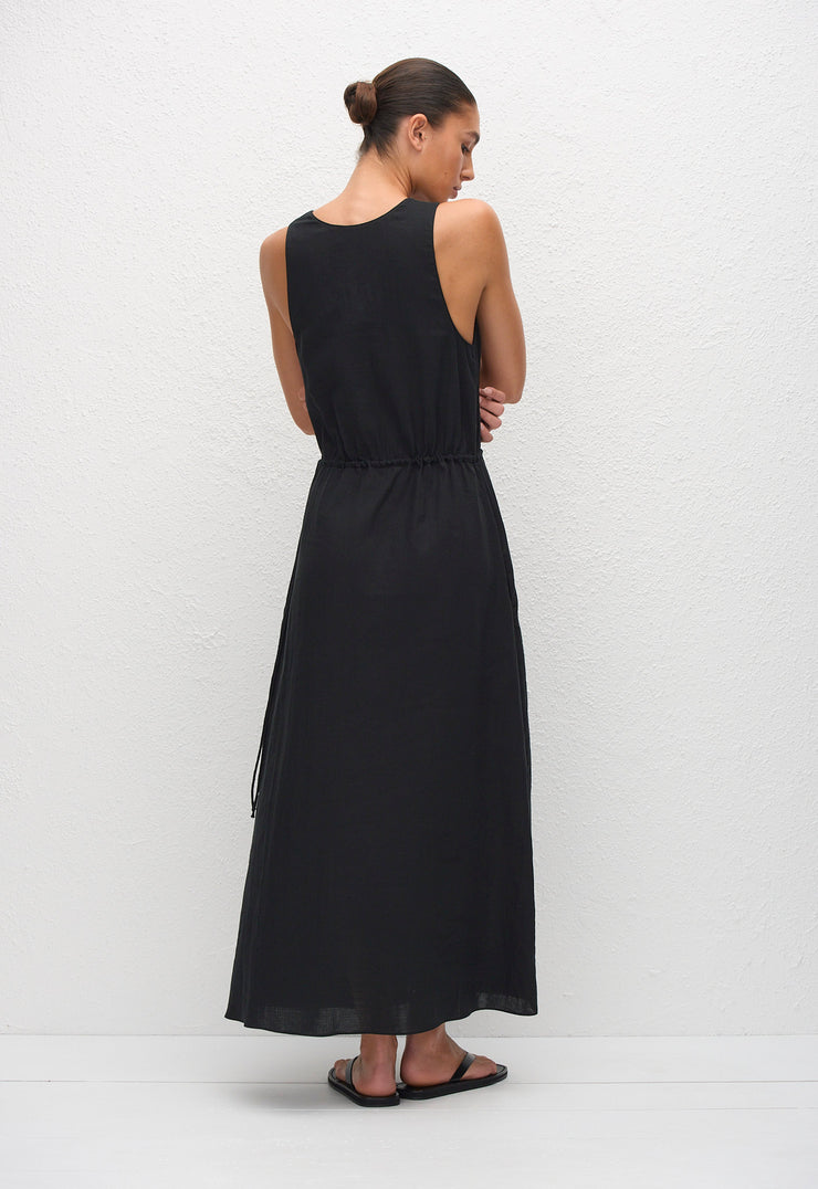 Drawcord Tank Midi Dress - Black - Matteau