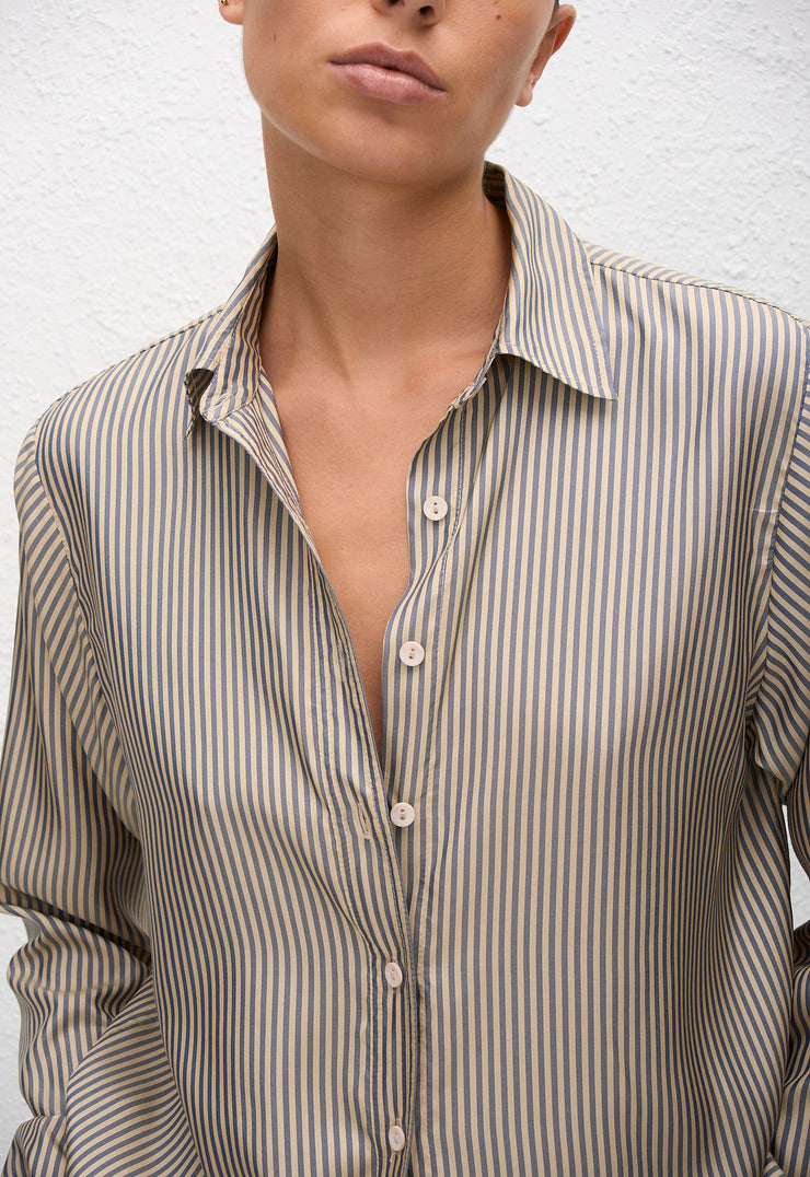Fine Stripe Silk Shirt - Monaco Stripe - Matteau