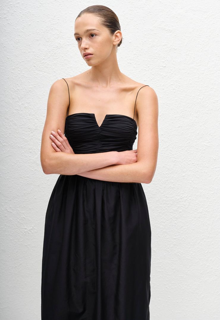Gathered Tulip Dress - Black - Matteau