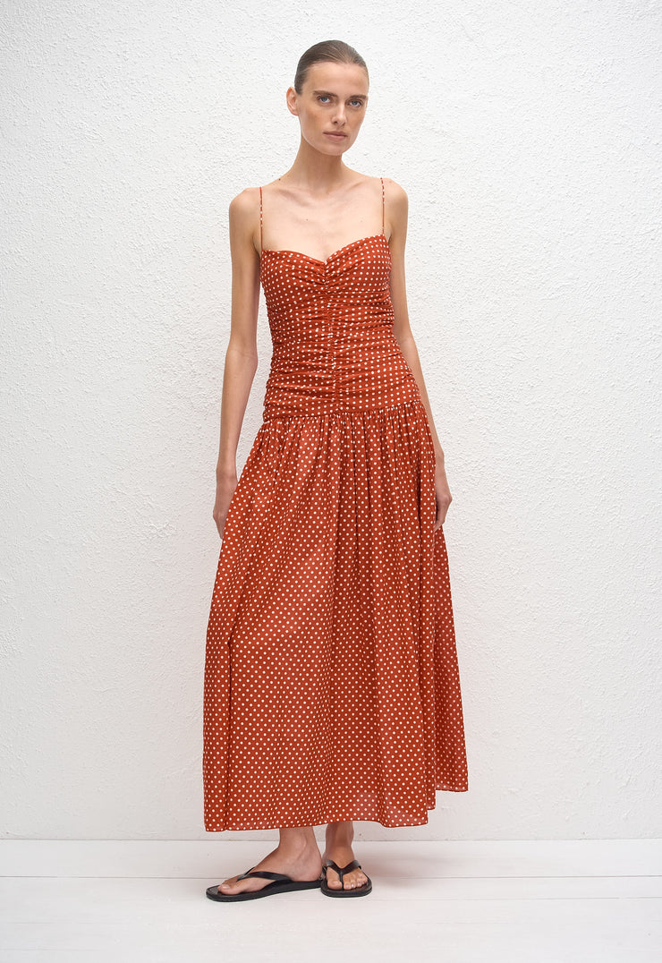 Gathered Drop Waist Dress - Polka Dot (Tomato) - Matteau