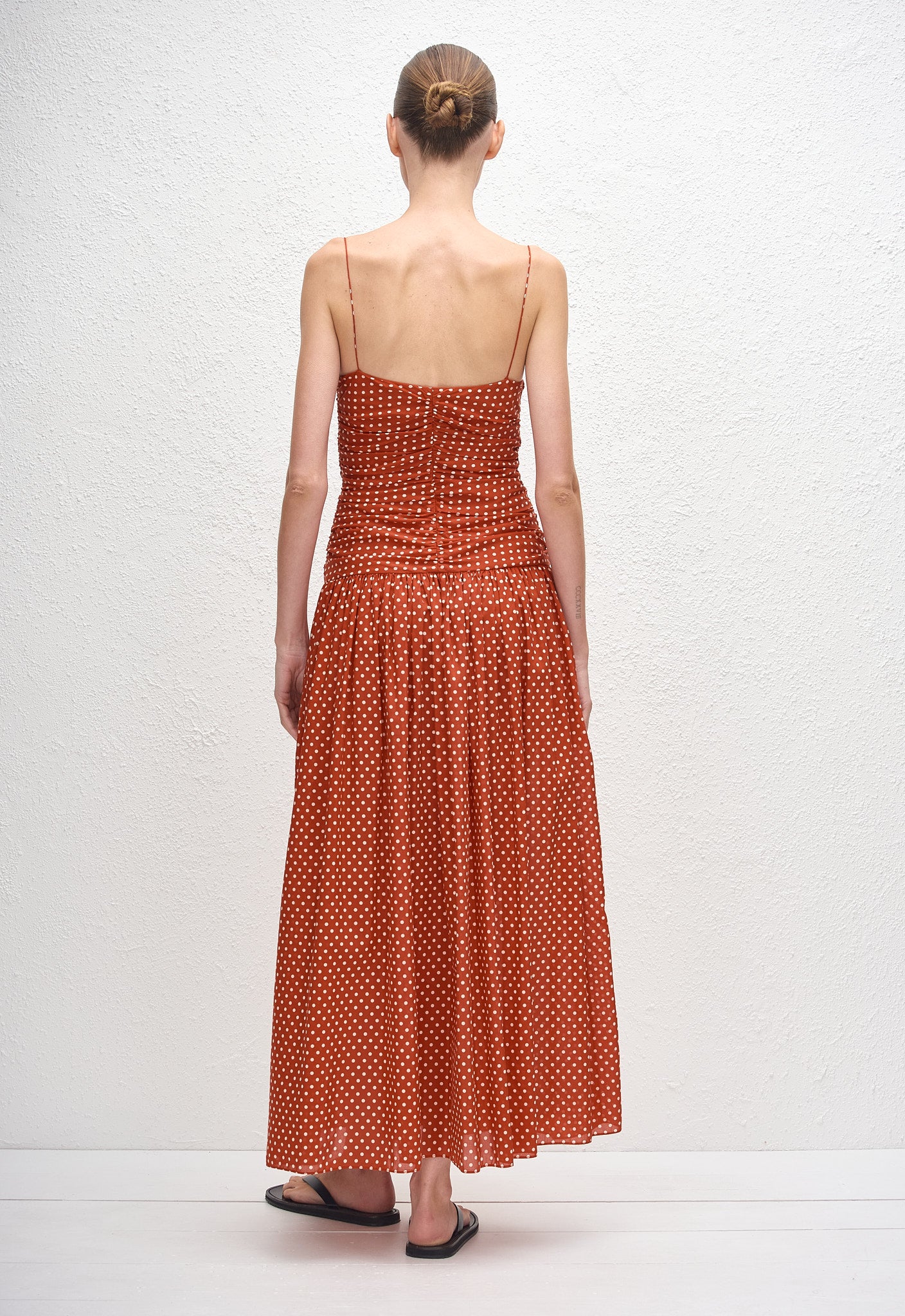 Gathered Drop Waist Dress - Polka Dot (Tomato) - Matteau