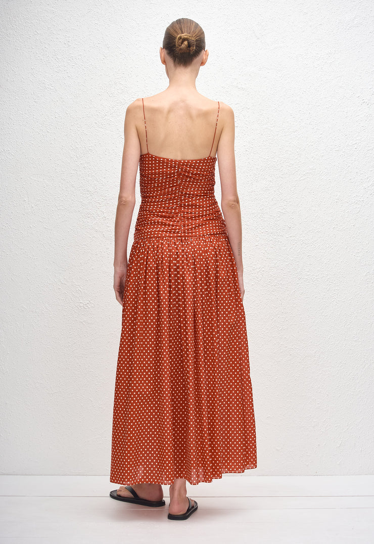Gathered Drop Waist Dress - Polka Dot (Tomato) - Matteau