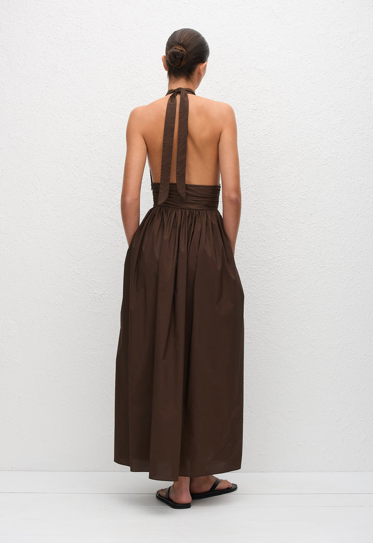 Keyhole Halter Midi Dress - Chocolate - Matteau