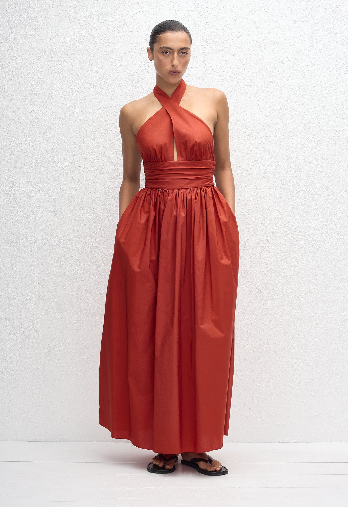 Keyhole Halter Midi Dress - Tomato - Matteau