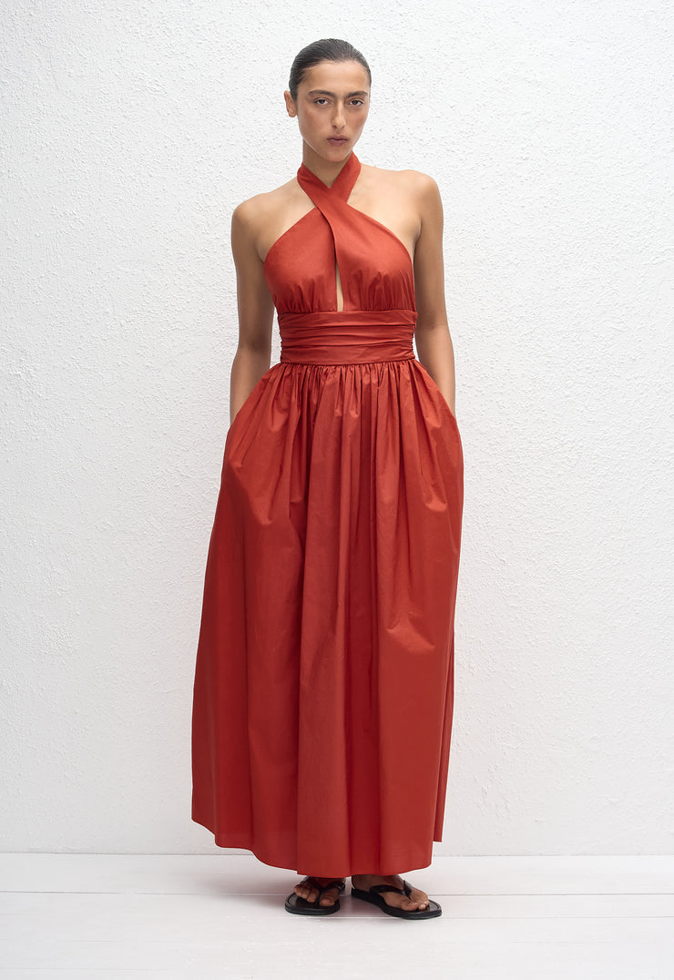 Keyhole Halter Midi Dress - Tomato - Matteau