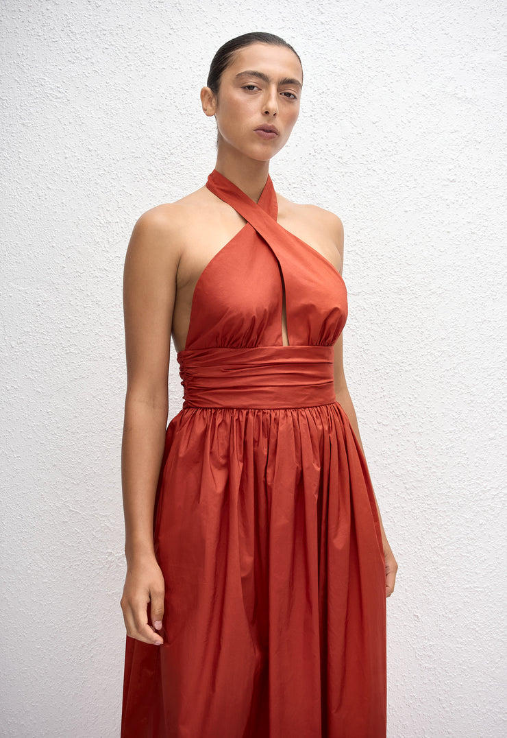 Keyhole Halter Midi Dress - Tomato - Matteau
