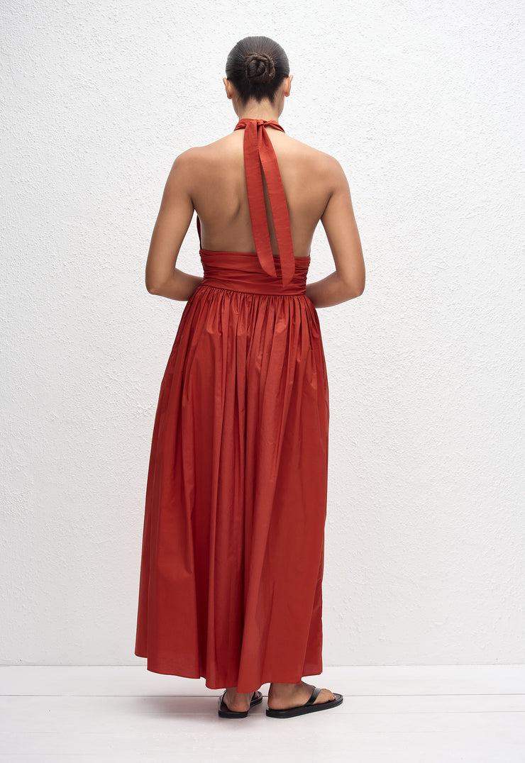 Keyhole Halter Midi Dress - Tomato - Matteau