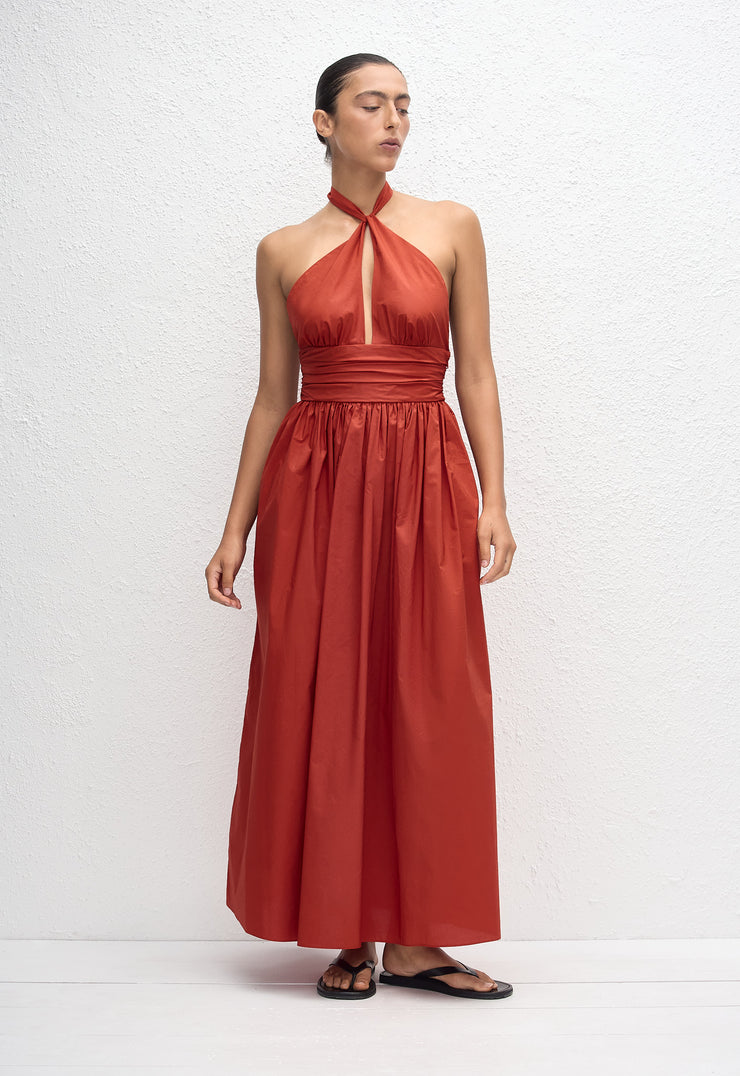 Keyhole Halter Midi Dress - Tomato - Matteau