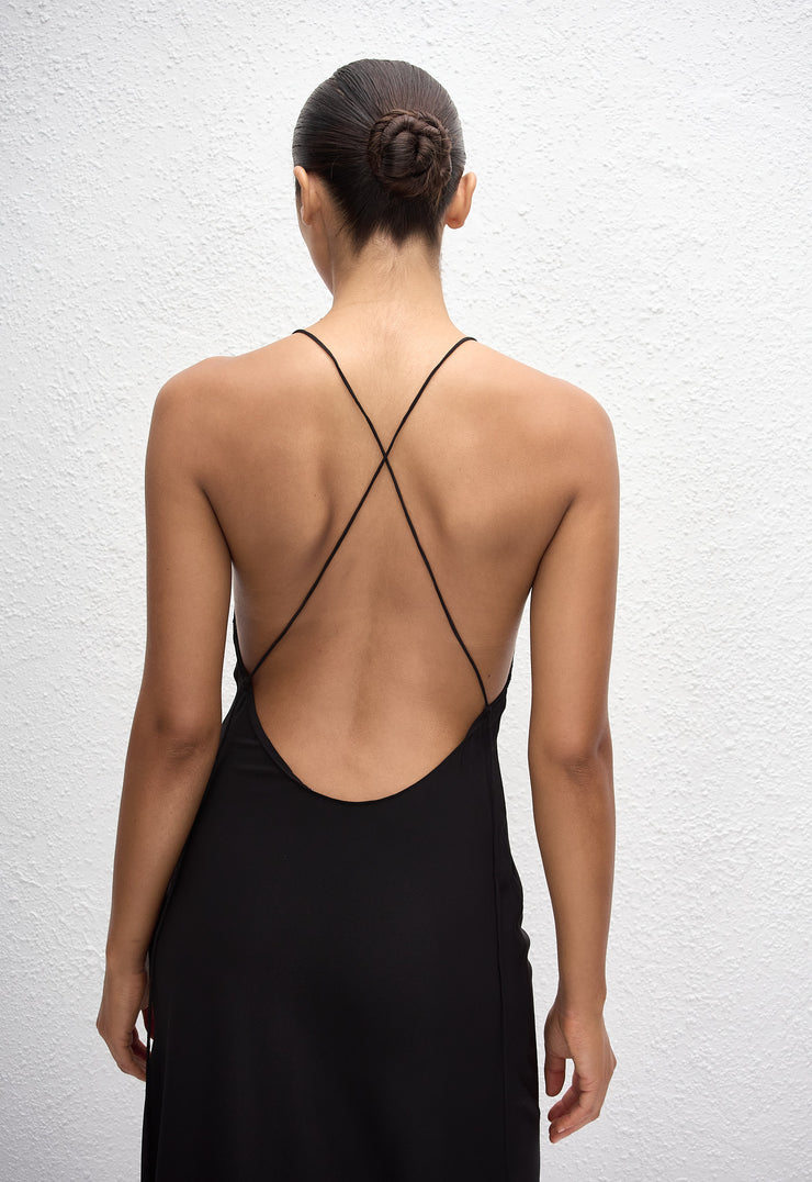 Low Back Halter Dress - Black - Matteau