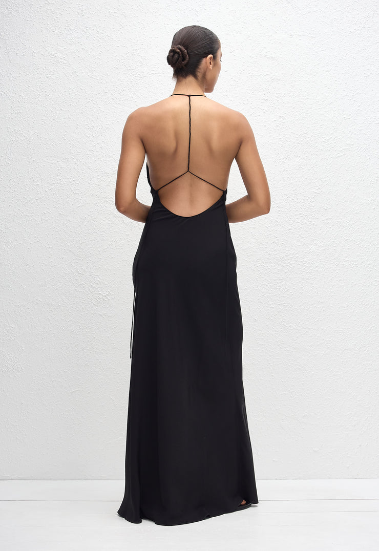 Low Back Halter Dress - Black - Matteau