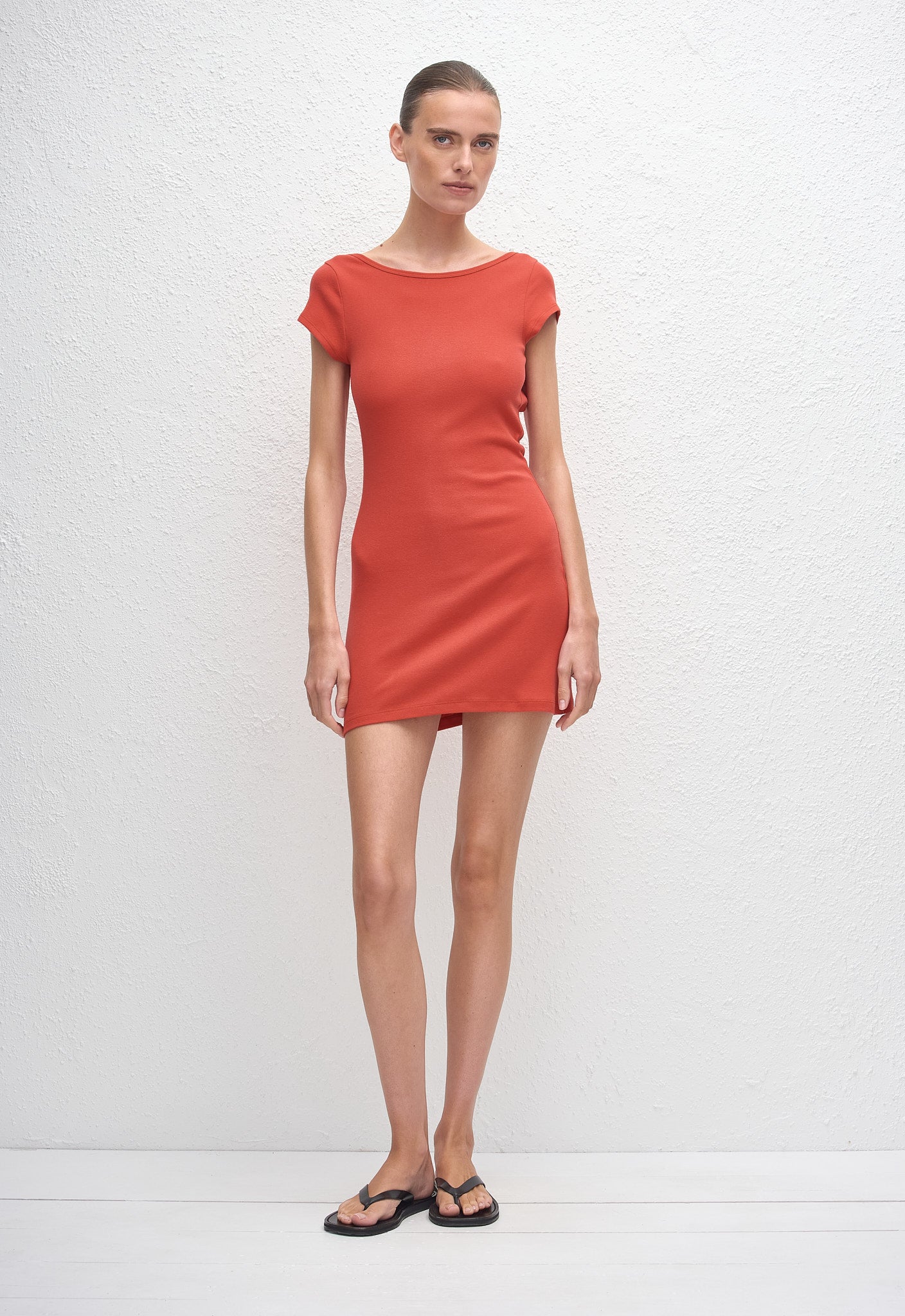 Low Back Mini Tee Dress - Tomato - Matteau