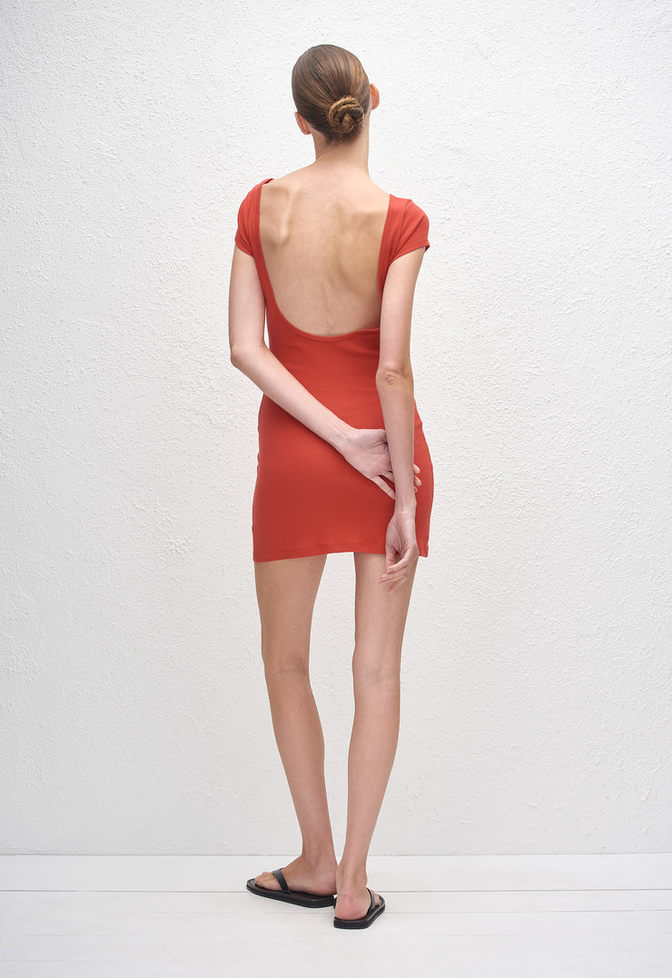 Low Back Mini Tee Dress - Tomato - Matteau