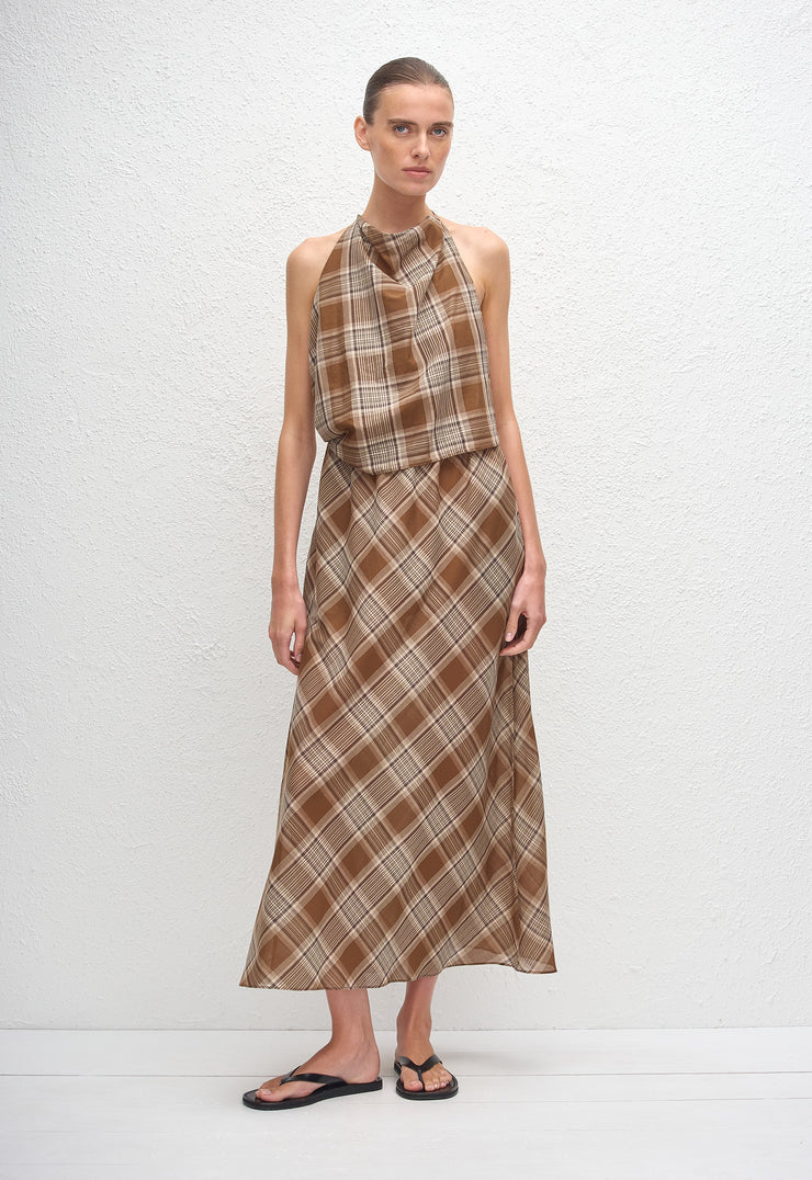 Layered Halter Midi Dress - Picnic Plaid - Matteau